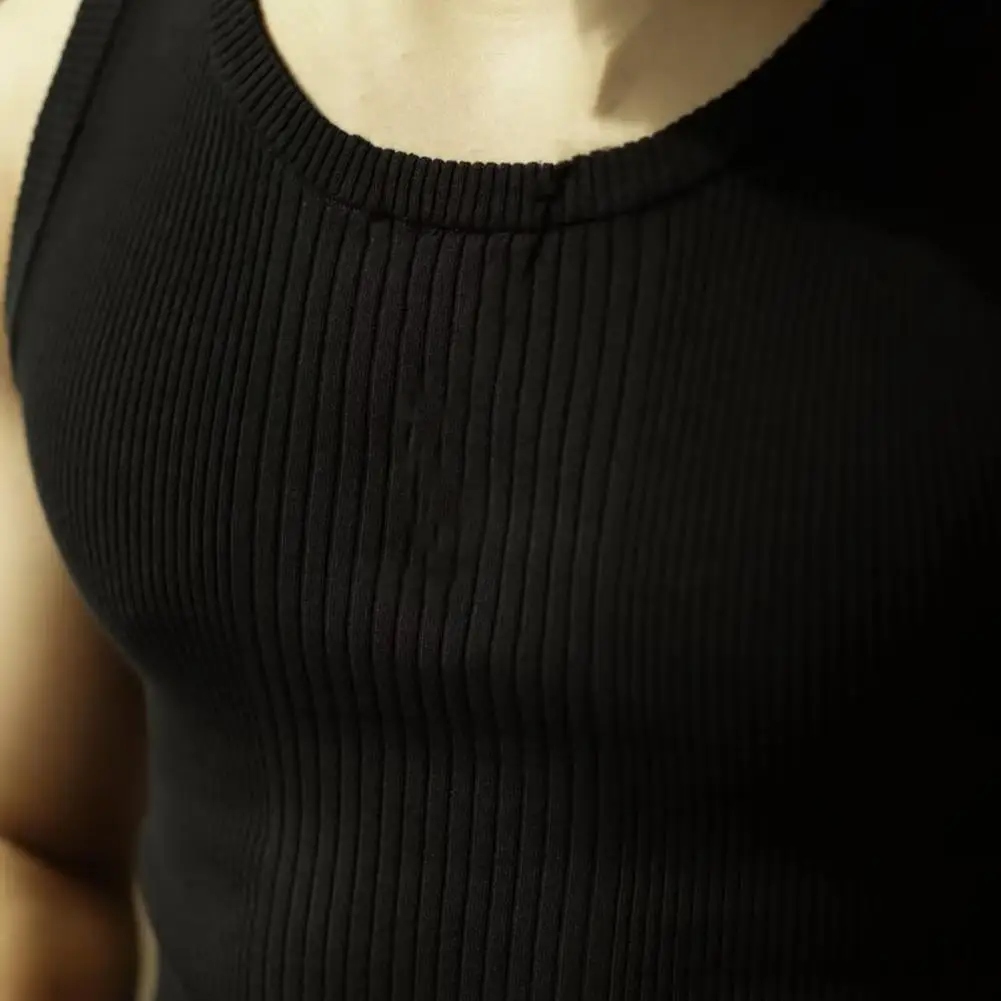 Men Summer Vest Sleeveless Roun Neck Slim Fit Ribb Linia regular