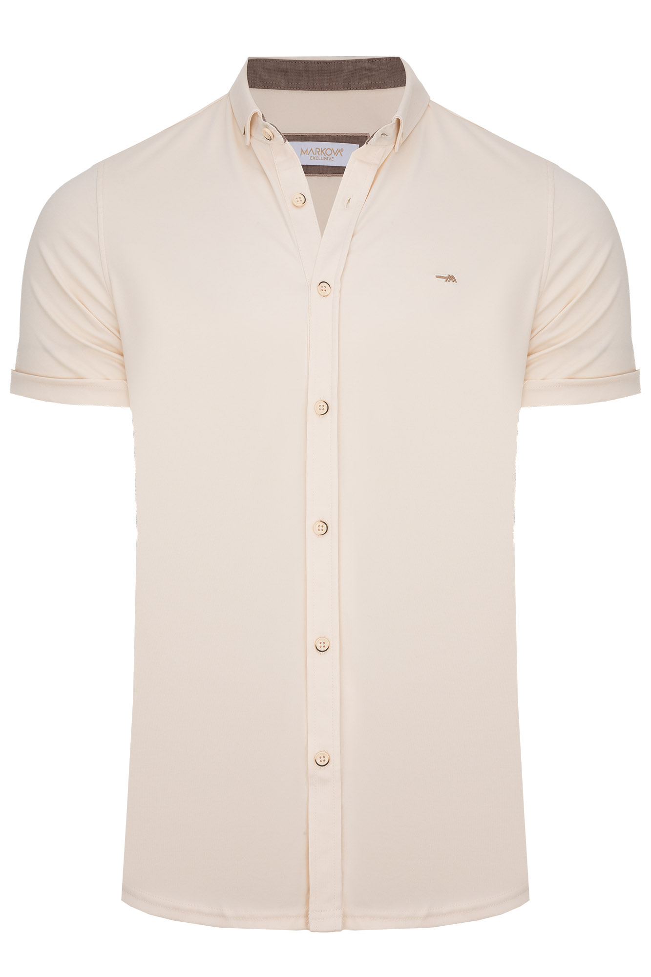 Pánská Polokošile S Krátkým Rukávem Pletenina Rozepínací Košile Béžová: XL