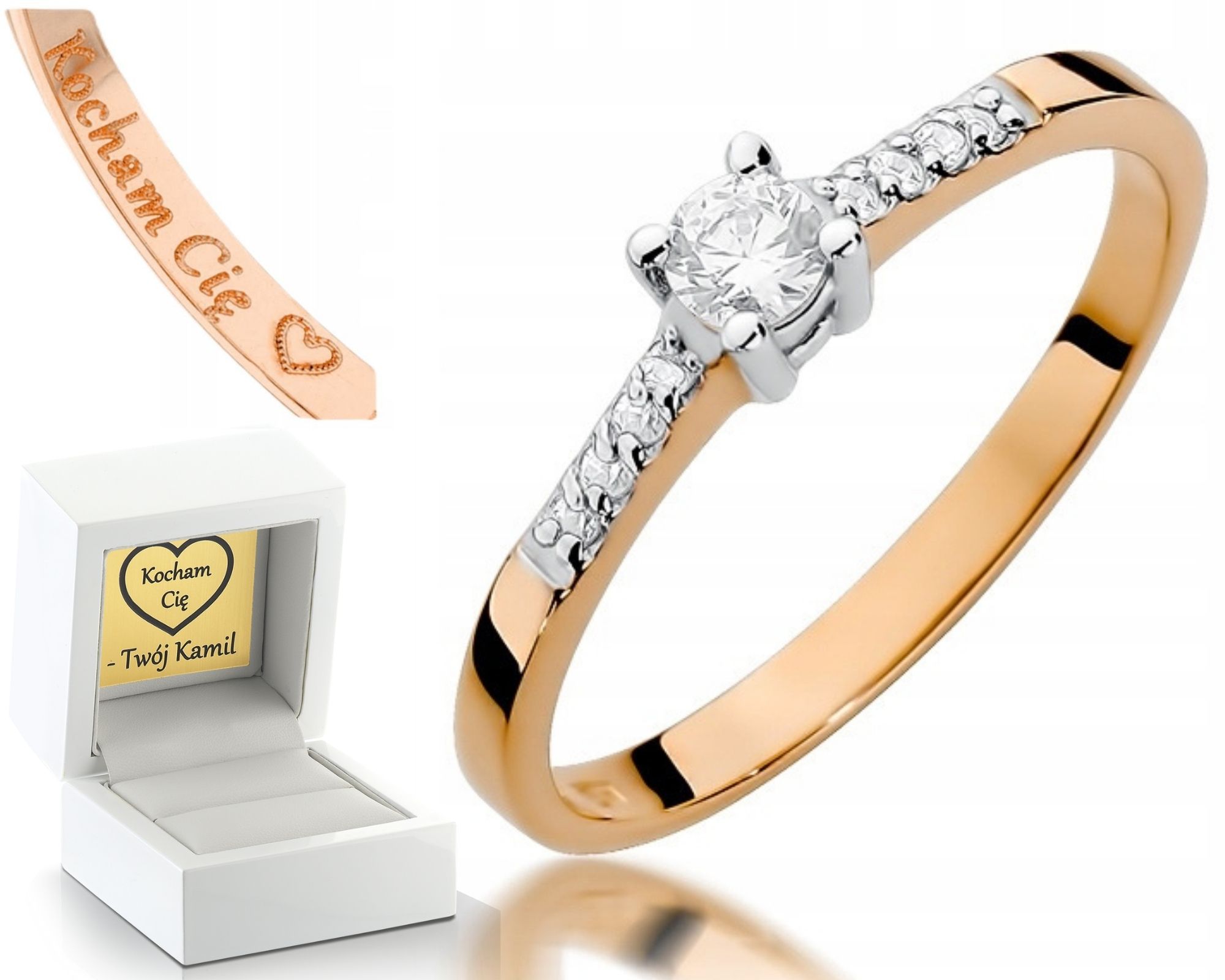 Růžové Zlato Prstýnek Diamanty Brilianty 0,22 Ct Zásnubní Pro Ženu