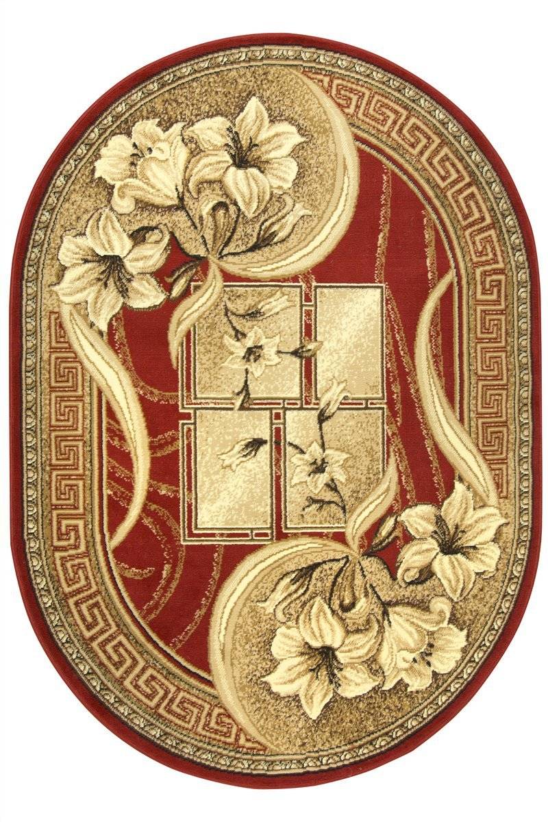 

160x225 cm Owalny Dywan W Kwiaty Bordo Beż Krem