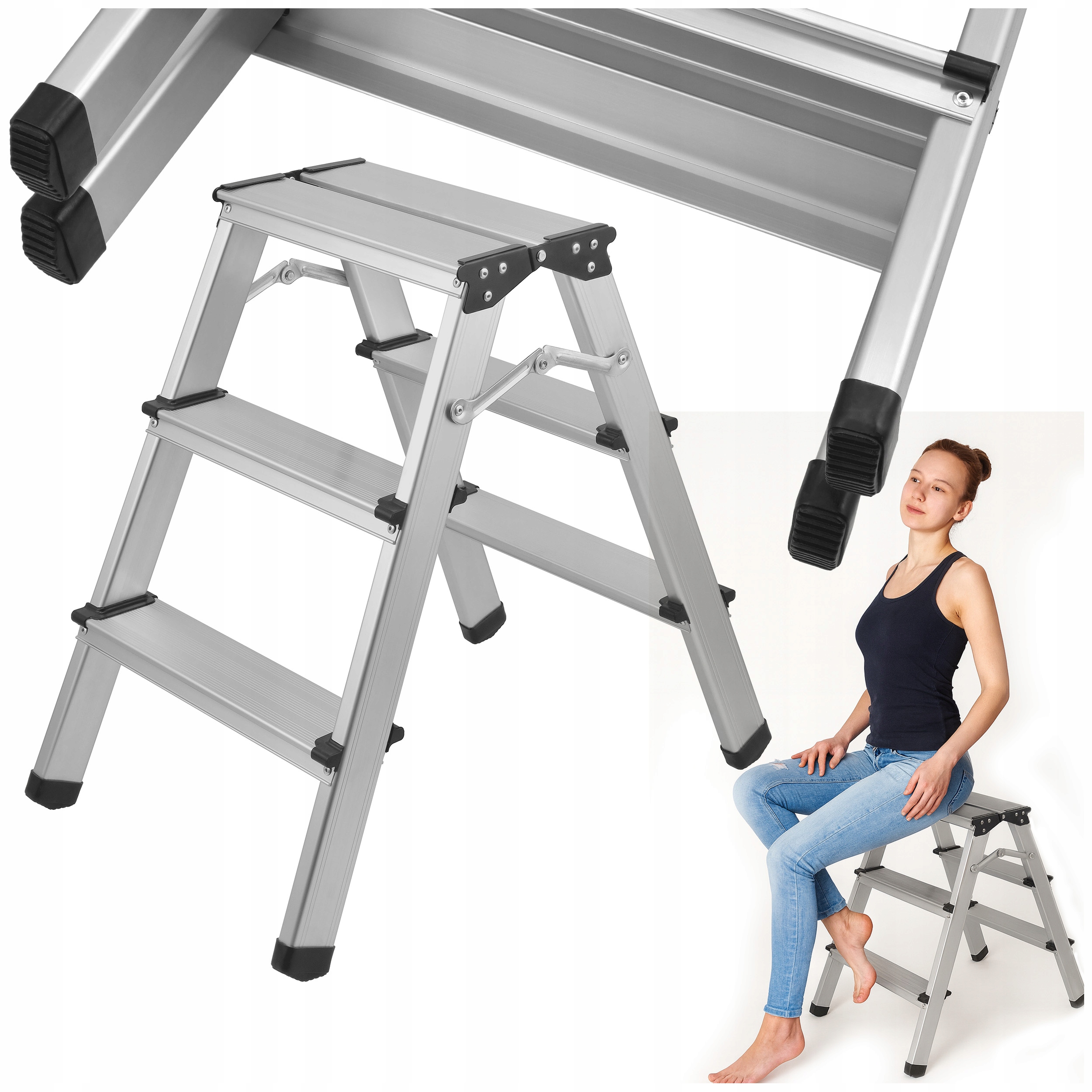 Žebřík 3-stupňový, oboustranný, domácí, lehký, 60 cm, 150 kg