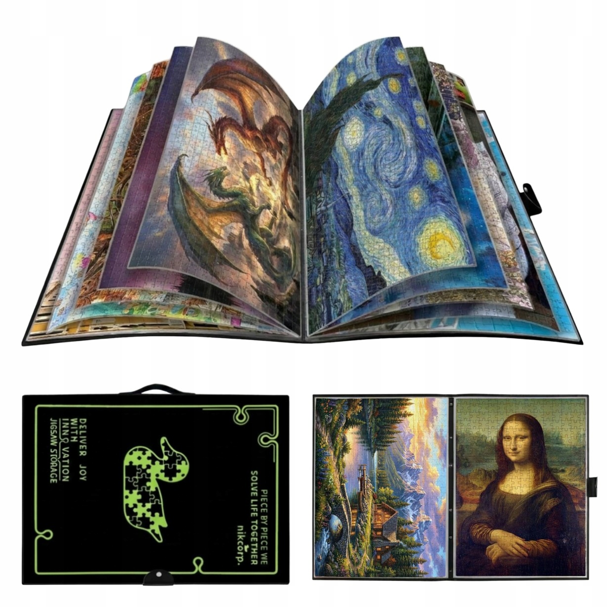 Album Organizer na Puzzle 1000 20 Przegródek Przechowywanie Neonowy Zielony