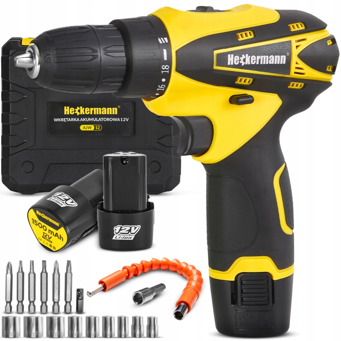 Wiertarko Wkrętarka Akumulatorowa 2xAKUMULATOR 12V Walizka Wąż Elastyczny