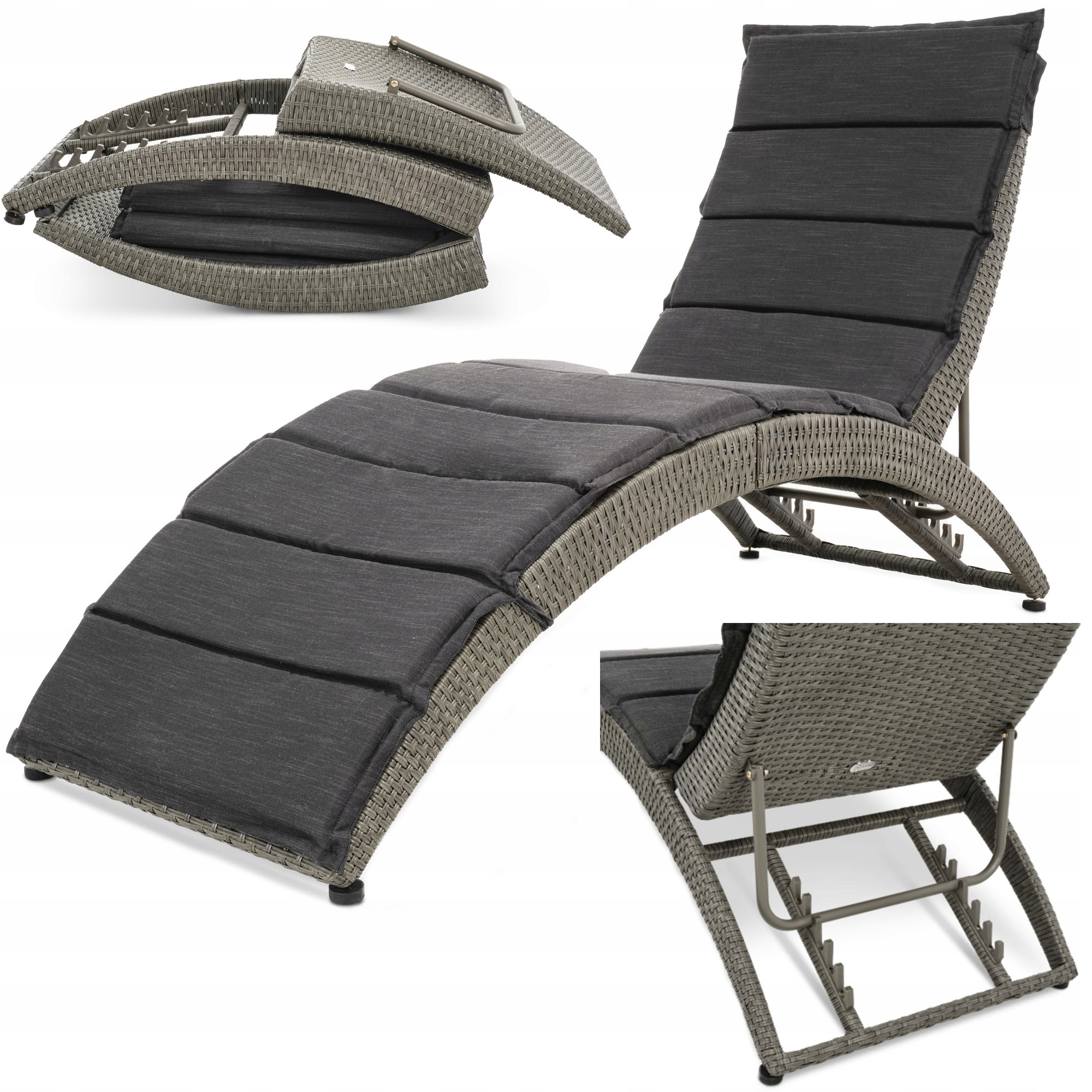 Leżak ogrodowy regulowane oparcie leżanka na balkon z poduszką szare