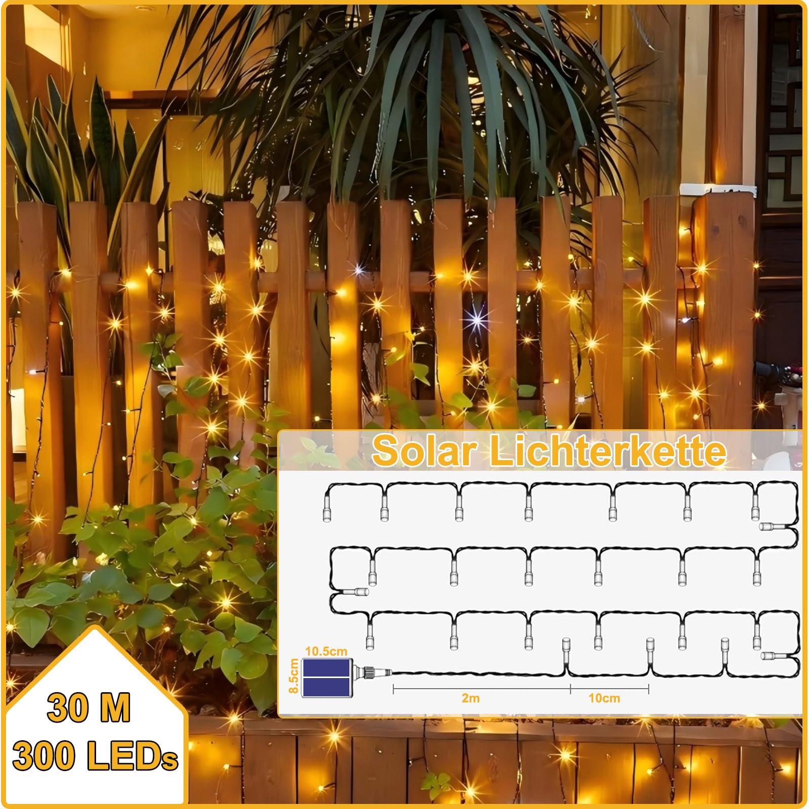 ZCLIKEU Girlanda Solarna 30m 300LED Ciepły Biały 8 Trybów Wodoodporna — miniatura 2