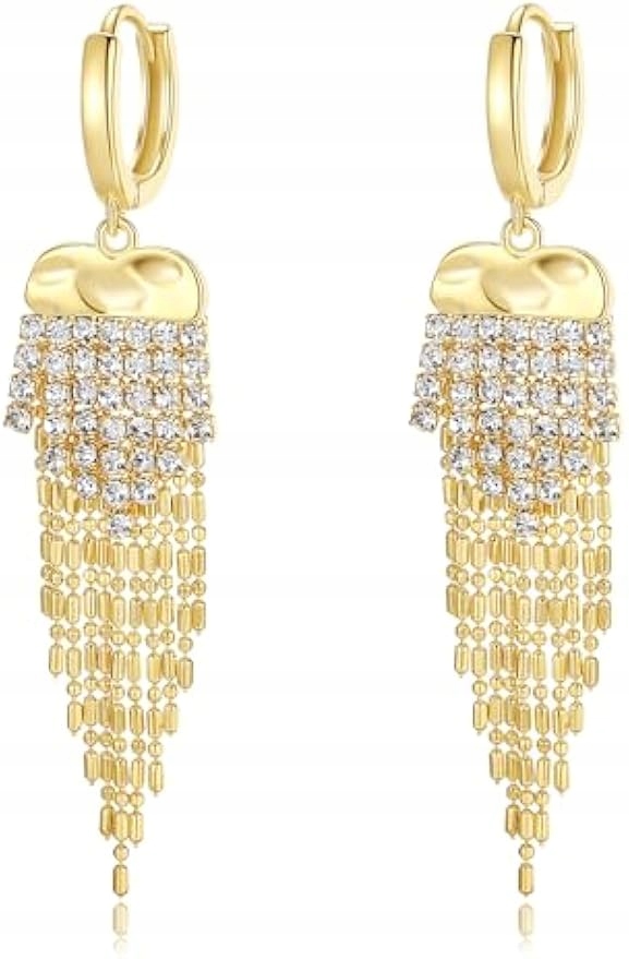 Dámské náušnice s třásněmi z 18karátového zlata, třpytivé visací náušnice s řetízky