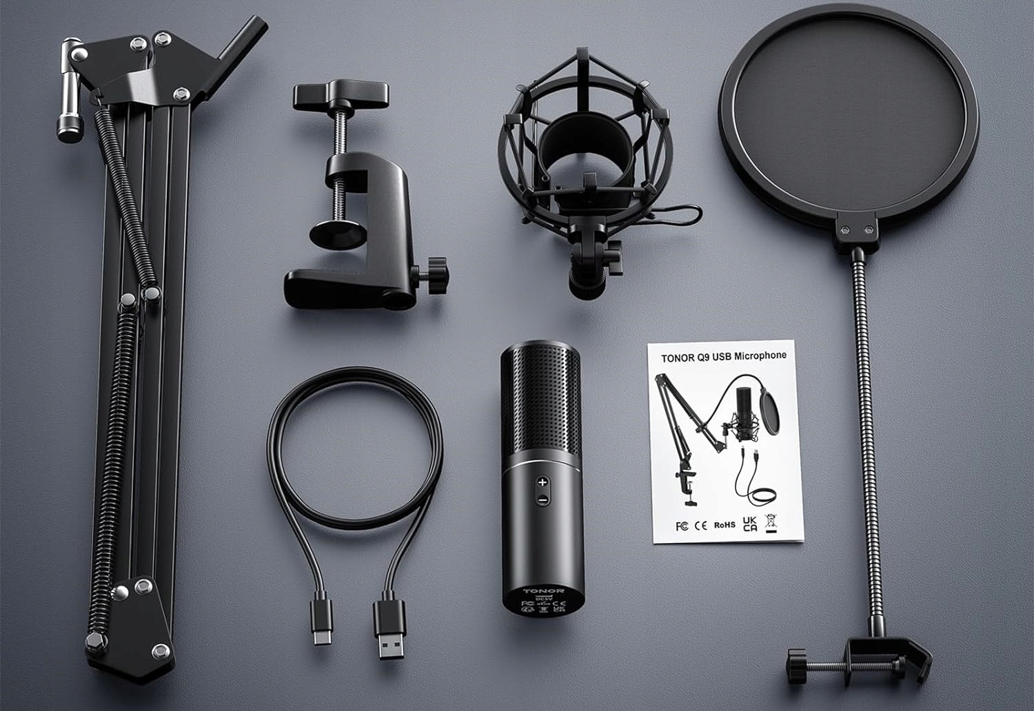 ZESTAW MIKROFON POJEMNOŚCIOWY TONOR Q9 USB + REGULOWANE RAMIE PLUG&PLAY Rodzaj pojemnościowy