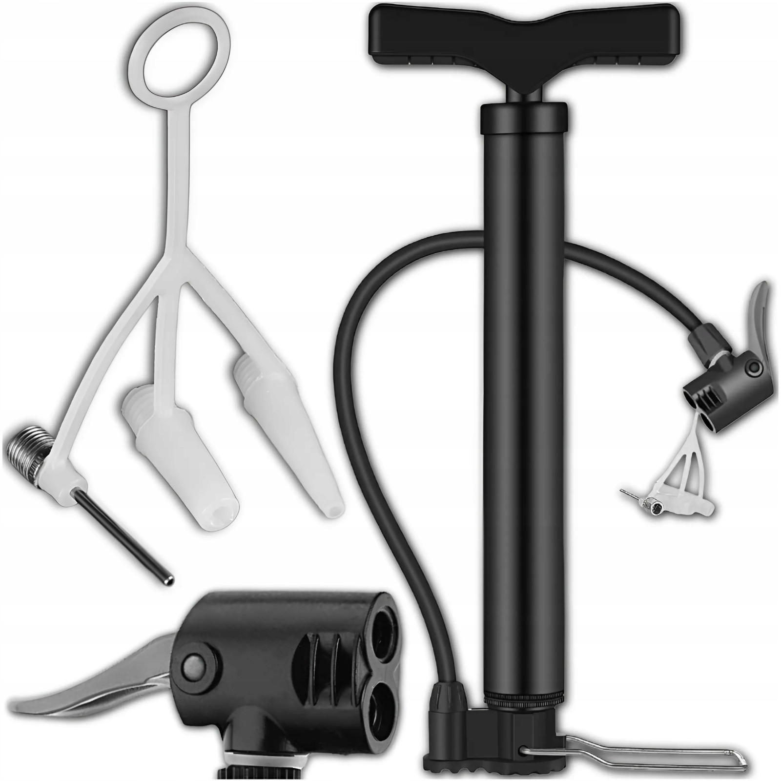 KÉZI KERÉKPÁR PUMPA KERÉKPÁR LABDÁK MEDENCE SZELEP TÖMLŐVEL + VÉGEK Szín fekete