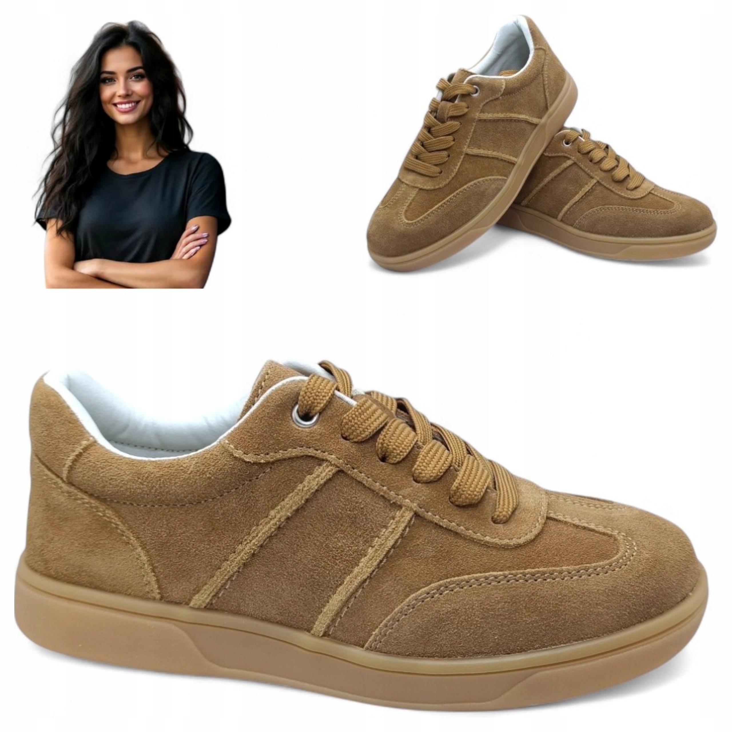 37 Dámské tenisky z přírodní kůže, šněrovací boty na platformě Evento, hnědé