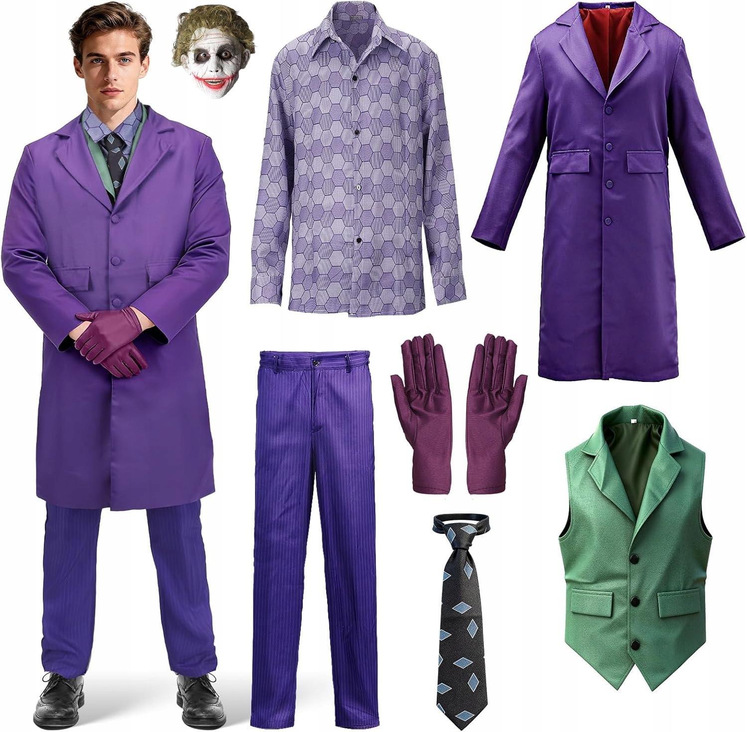 Kostým Joker Klaun Fialový Cosplay pro dospělé Velikost XXXL