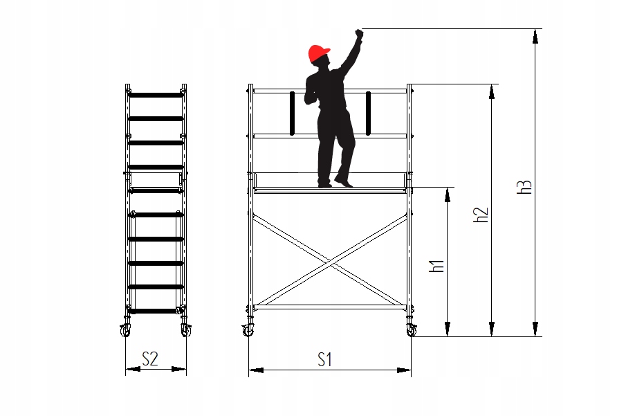 Rusztowanie aluminiowe jezdne LEVVEL SOLID 4 m Maksymalna wysokość podestu 1.8 m