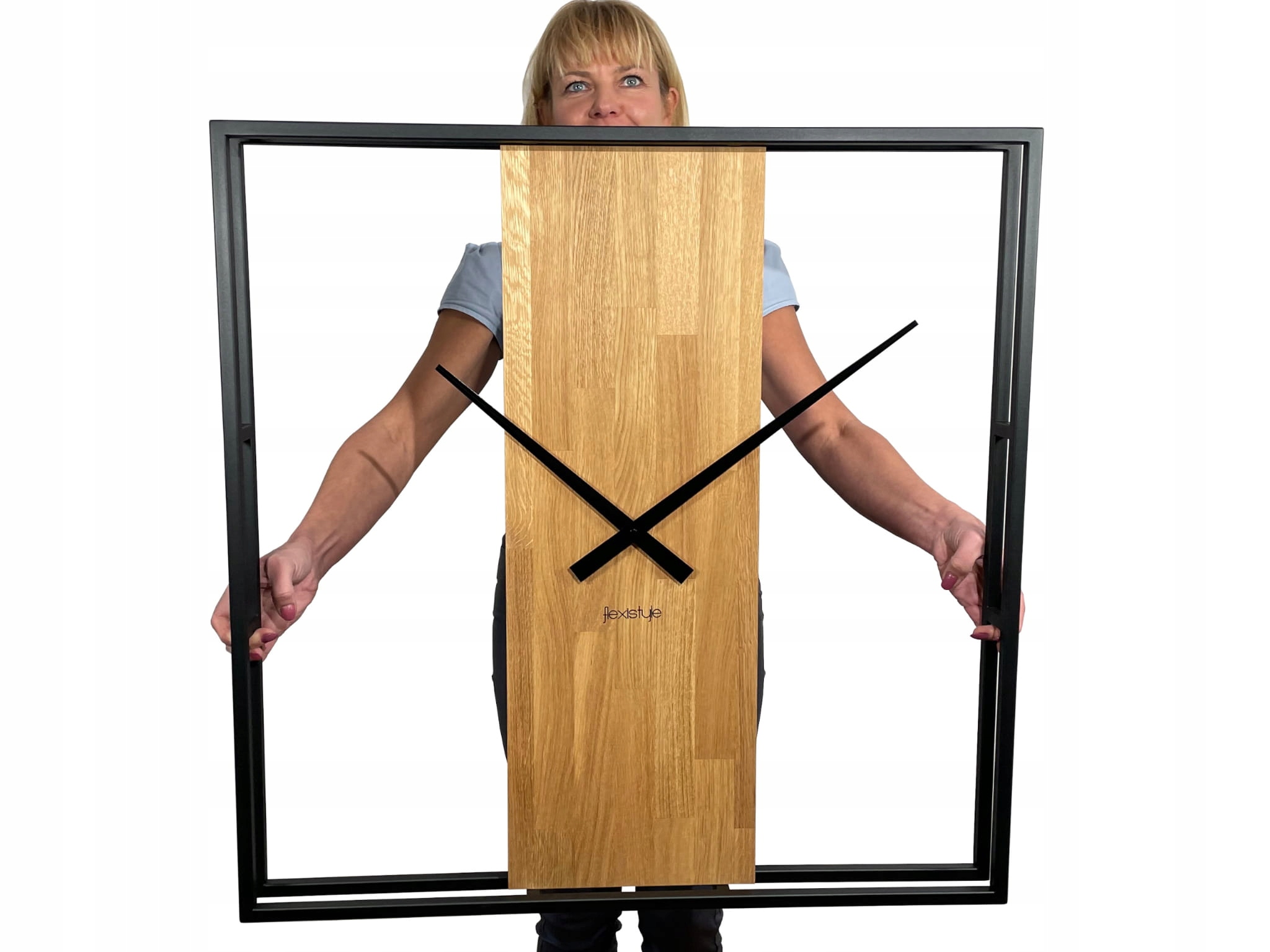 

Zegar kwadratowy dębowy Loft Square metal 80cm