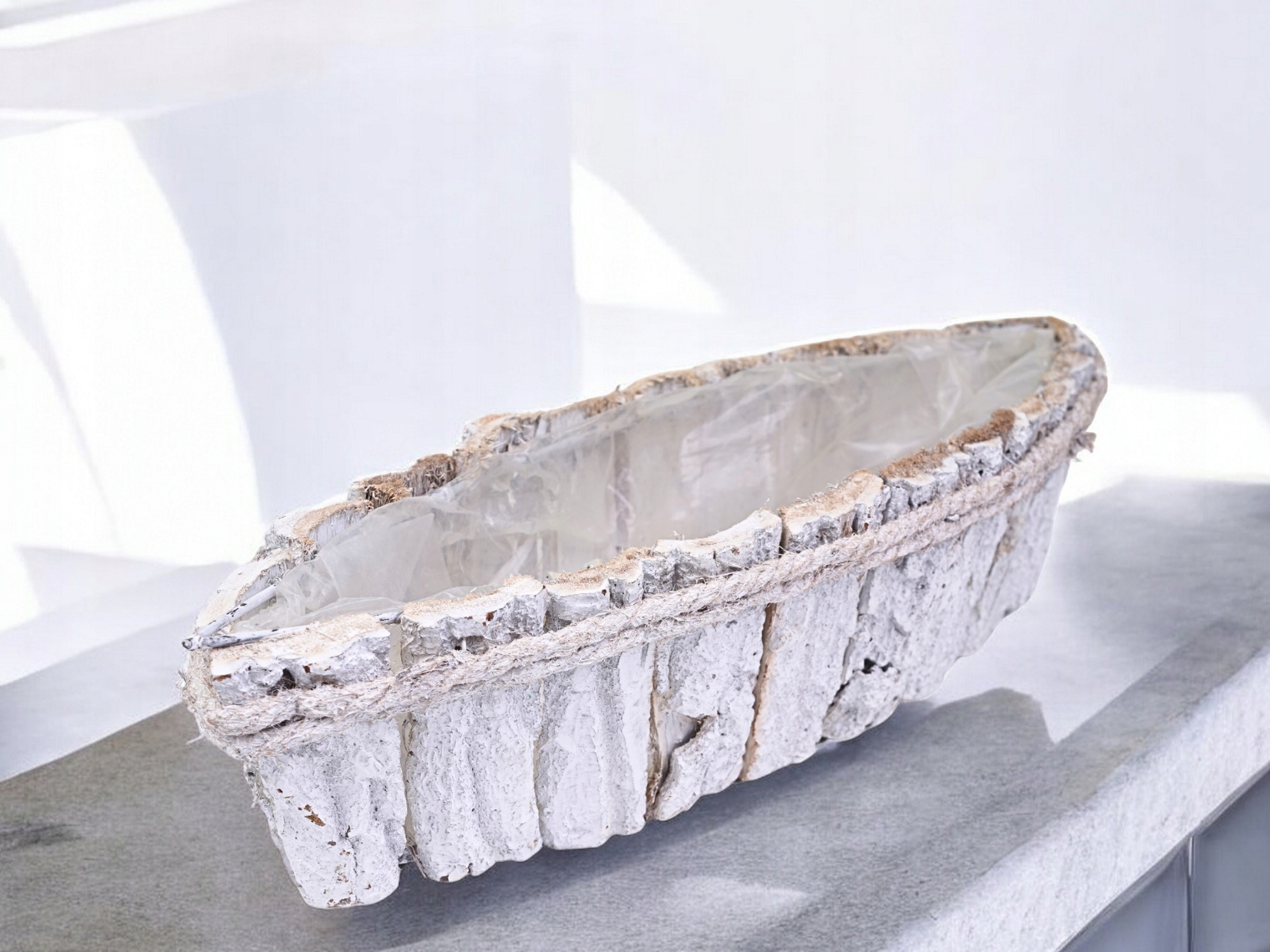 DREWNIANA DONICZKA OSŁONA NA KWIATY Z FOLIĄ STROIK DEKORACJA BIAŁY 45 cm Typ inny