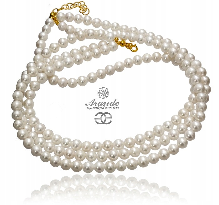 Perly Přírodní Trojitý Náhrdelník Zlaté Stříbro