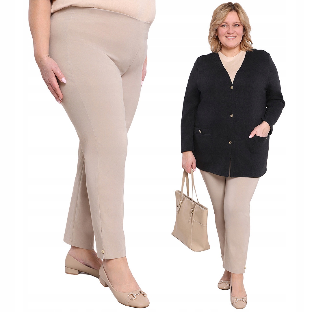 Béžové 7/8 kalhoty s vysokým pasem 52