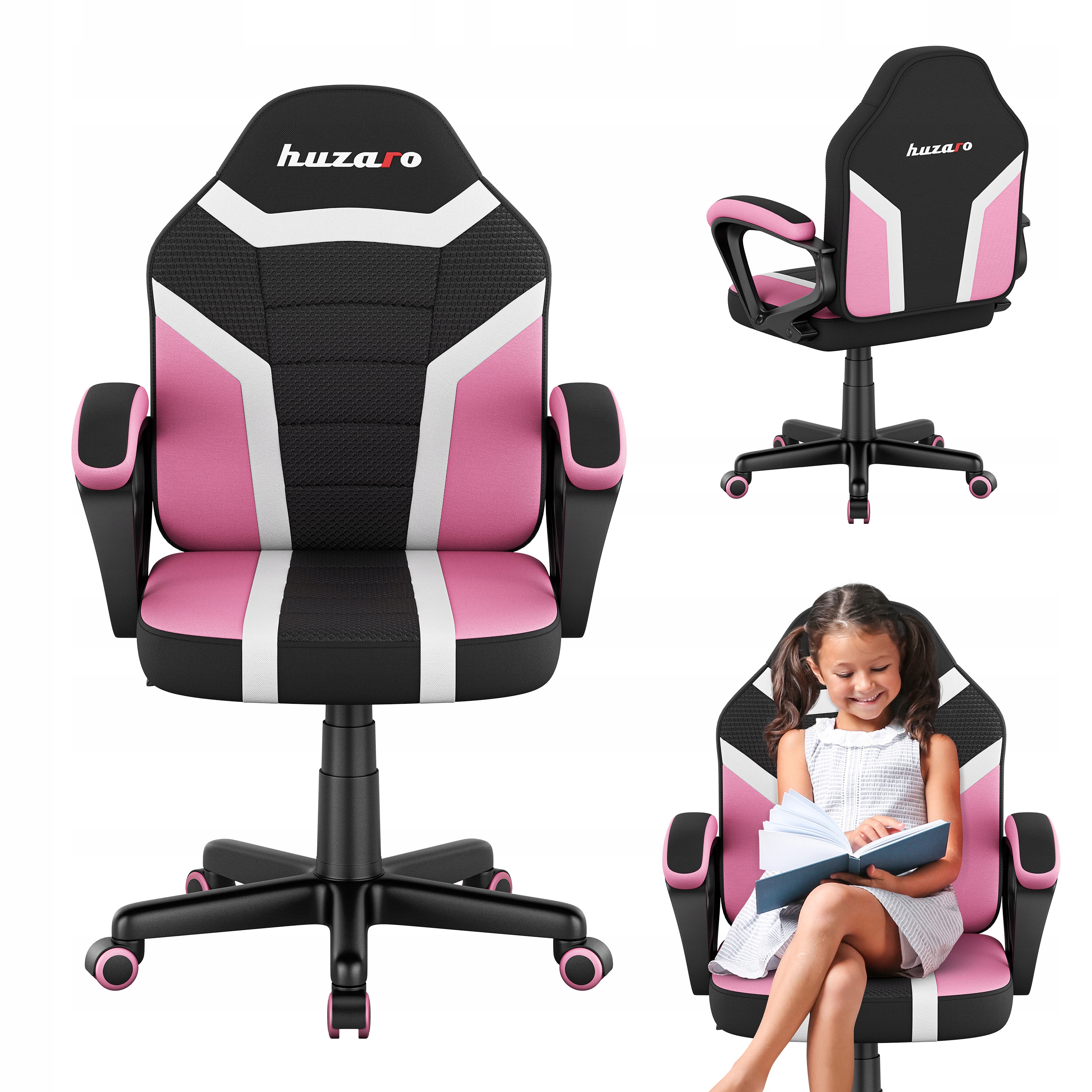 Fotel gamingowy dla dziewczynki Huzaro różowy do komputera biurka obrotowy-Zdjęcie-0