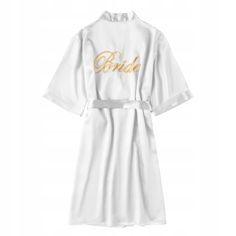 SZLAFROK PANNY MŁODEJ BIAŁY SATYNOWY LEKKI HAFTOWANY SZLAFROK PANI MŁODEJ S Odcień perłowy