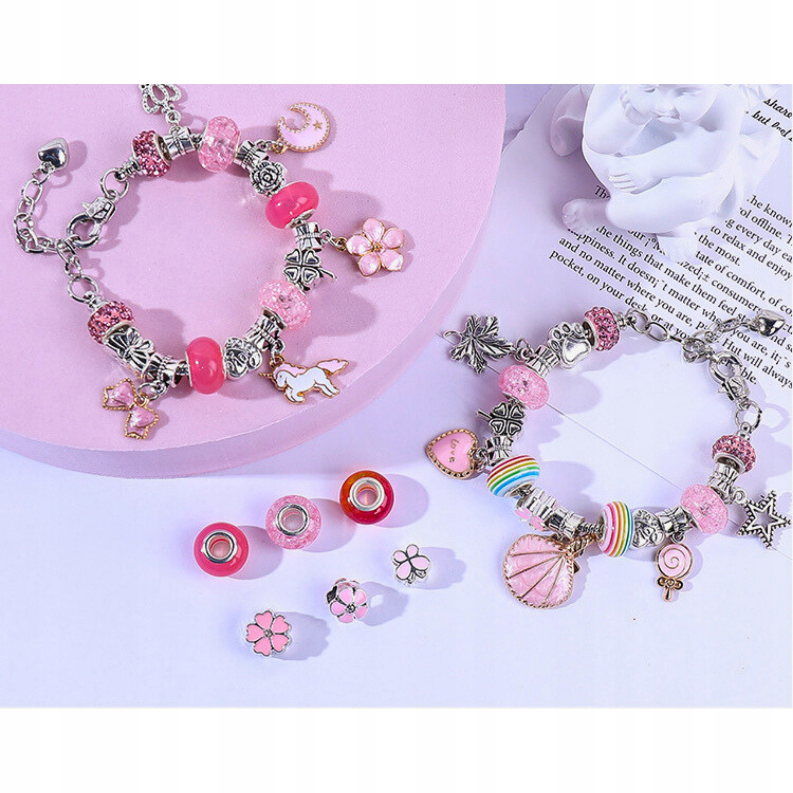 ZESTAW DO ROBIENIA BRANSOLETEK NASZYJNIKÓW RÓŻOWE CHARMS DIY ZRÓB TO SAM Marka bez marki