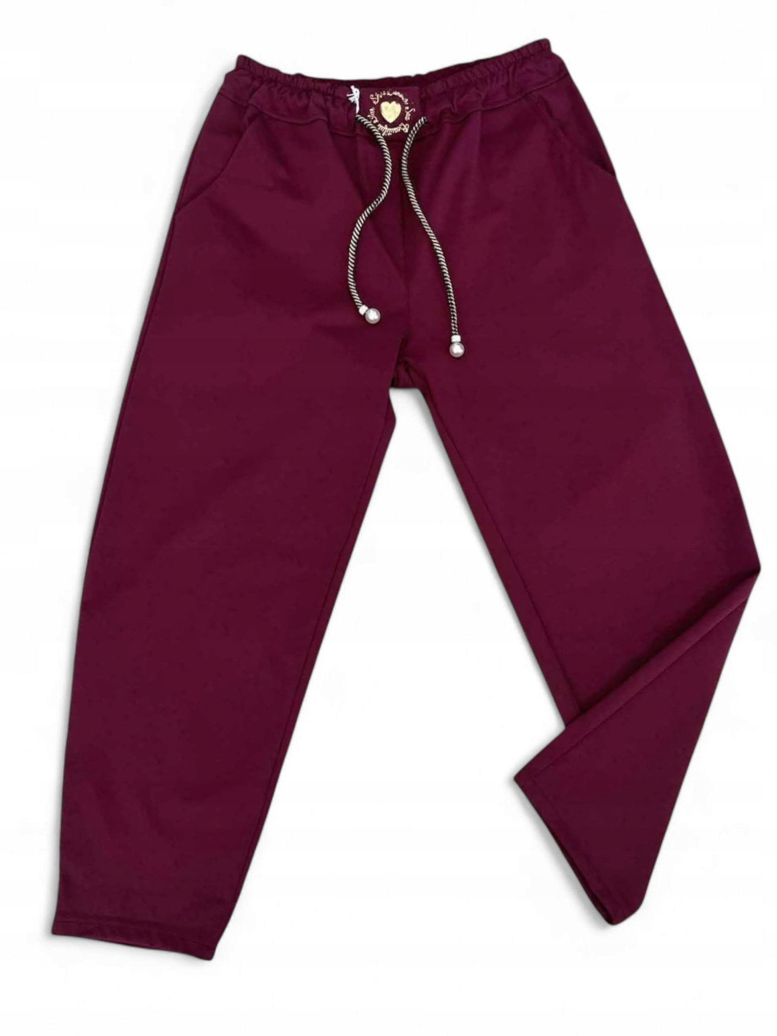 Bordó úpletové kalhoty, široká guma plus size, velikost 40, 42