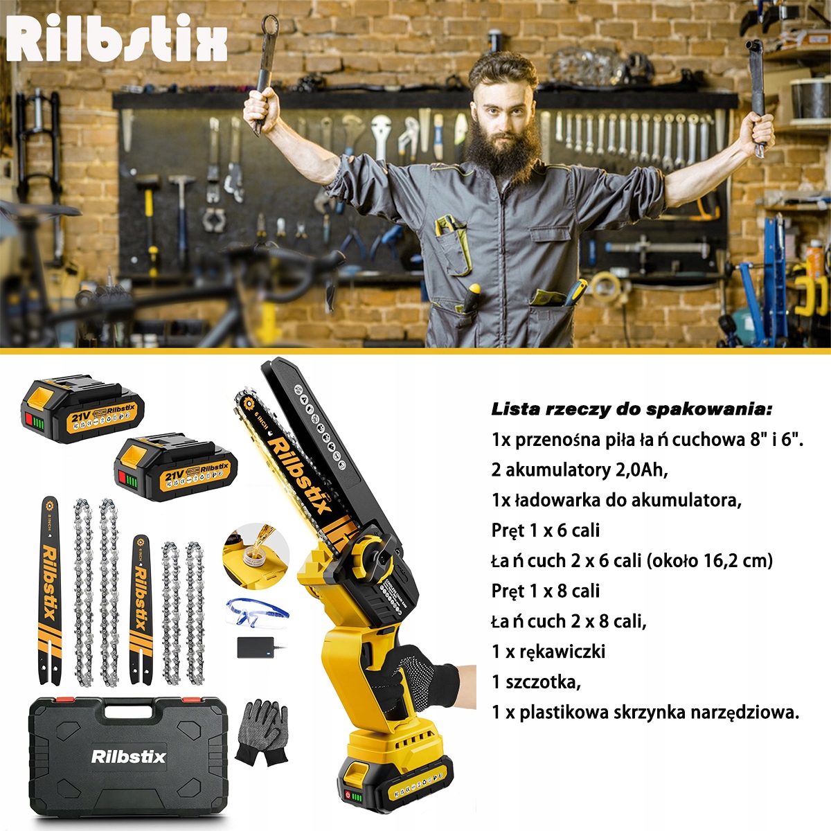 PIŁA ŁAŃCUCHOWA AKUMULATOROWA PILARKA GAŁĘZIÓWKA 6 CALI+8CALI 2 w 1 EAN (GTIN) 0734383658106