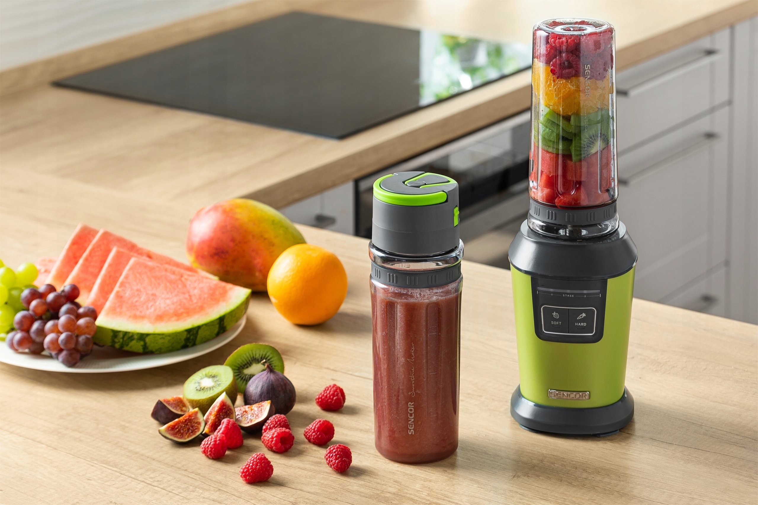 Smoothie Blender kielichowy zielony Sencor 800W Załączone wyposażenie kielich przykrywka butelka