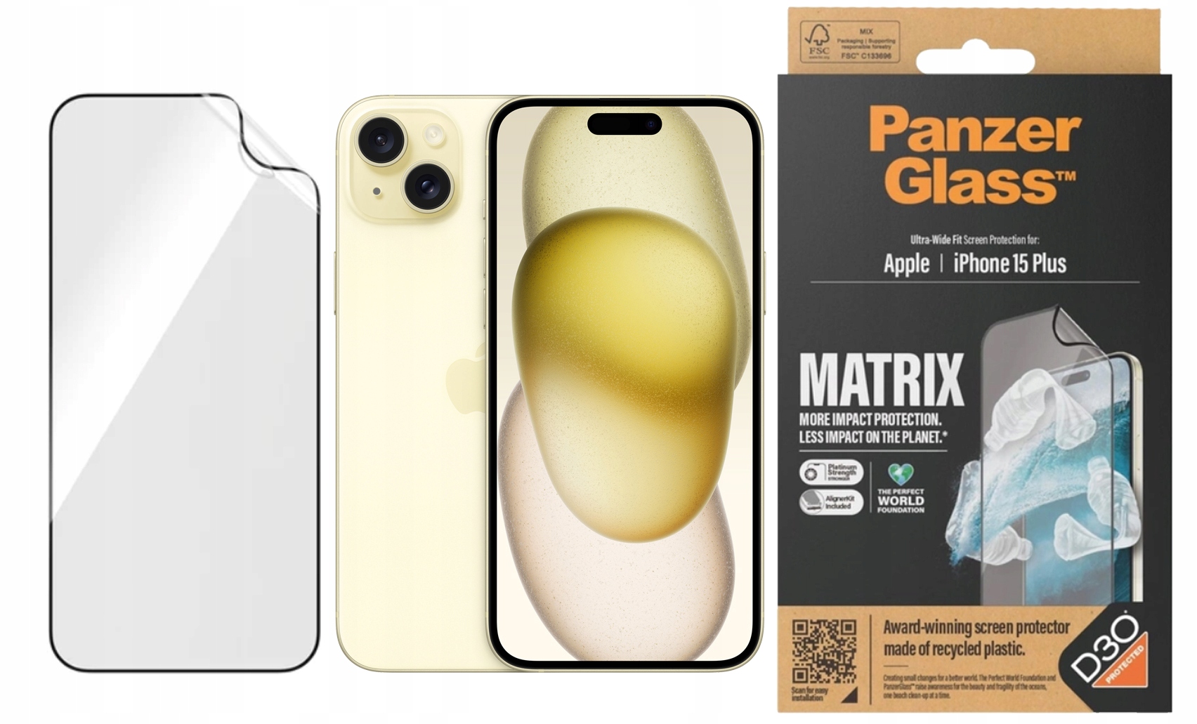 PanzerGlass Tvrzené Sklo Ultra-Wide Fit Matrix D30 pro iPhone 15+ 6,7"