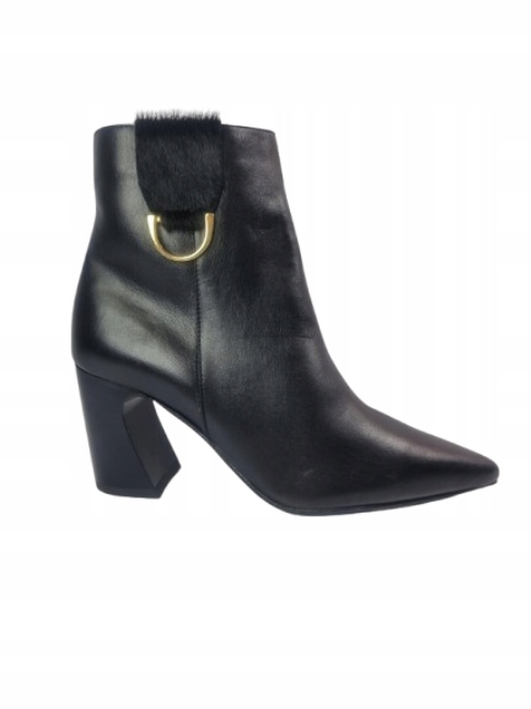 Černé kožené elegantní dámské kotníkové boty do špičky s novým podpatkem Karino 37