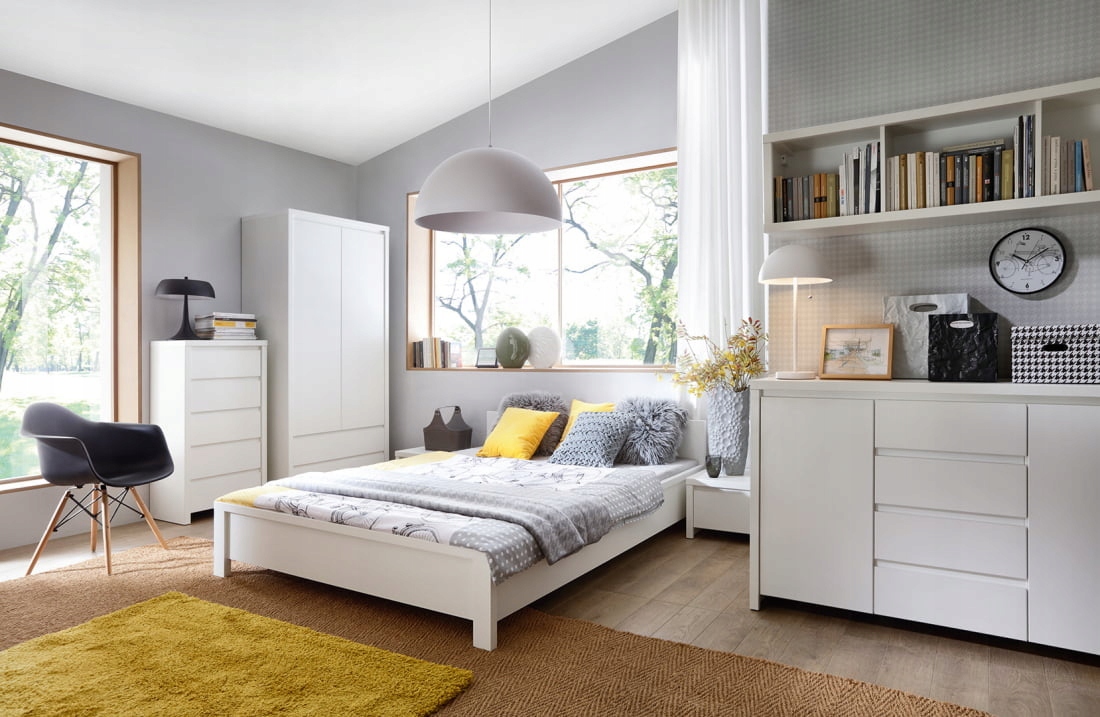 Komoda Biała z Szufladami Kaspian Black Red White Głębokość mebla 41 cm