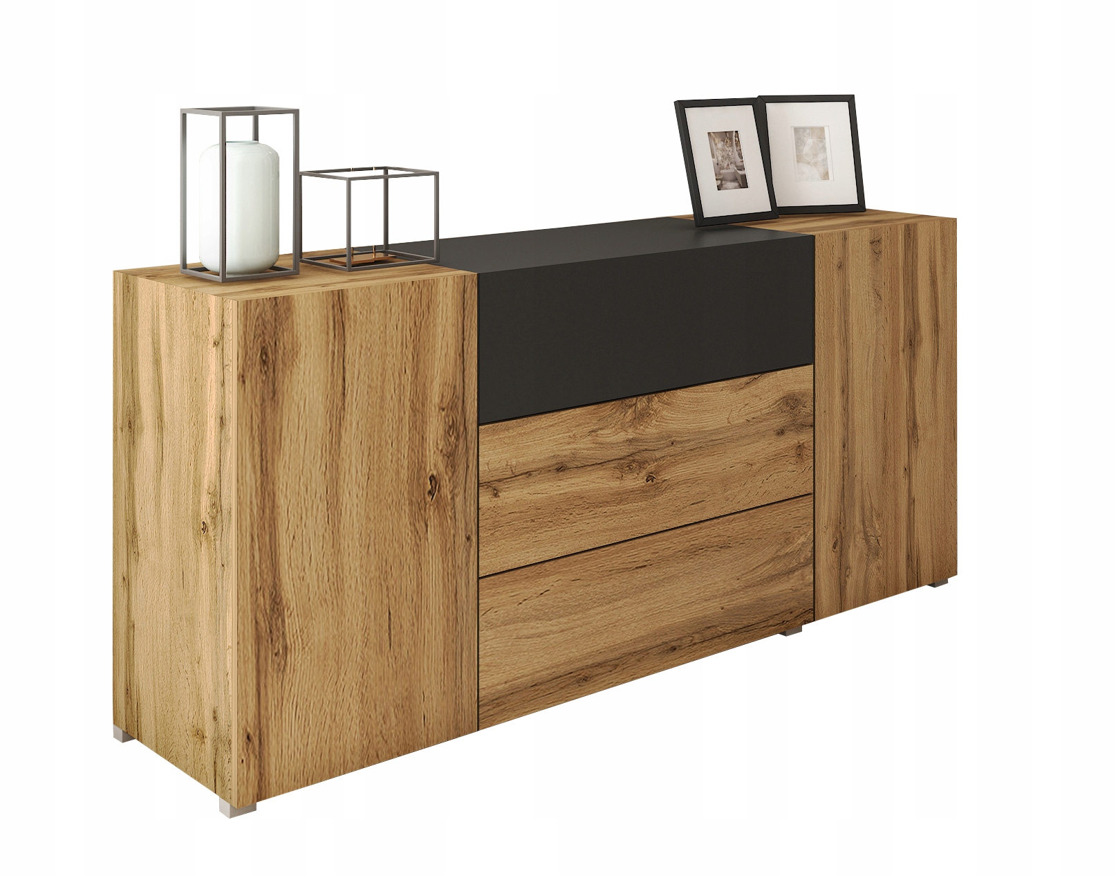 Moderní komoda 150 cm – stojící, 3 zásuvky a 2 skříňky, černý mat Wotan