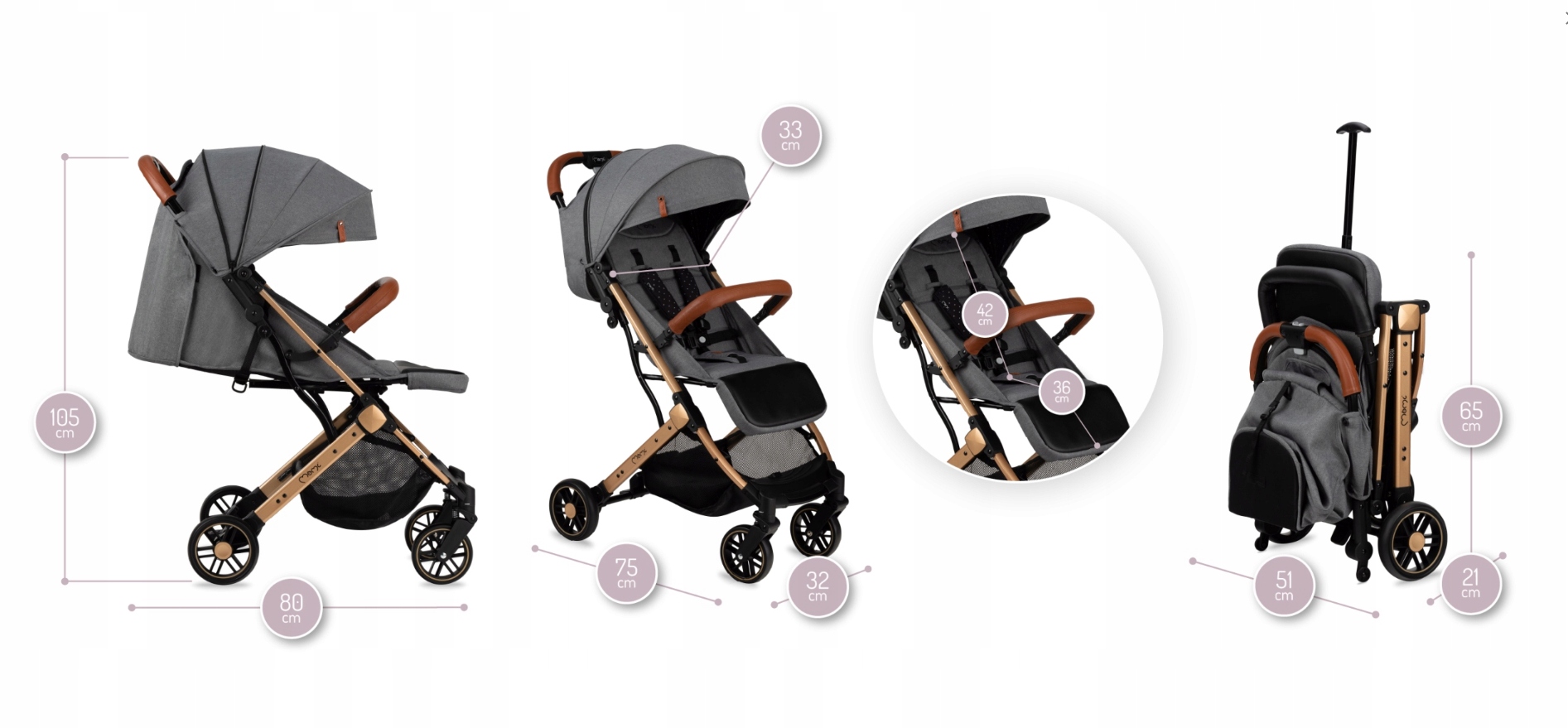 Wózek spacerowy SPACERÓWKA WALIZKA MoMi Estelle Rodzaj kół Piankowe