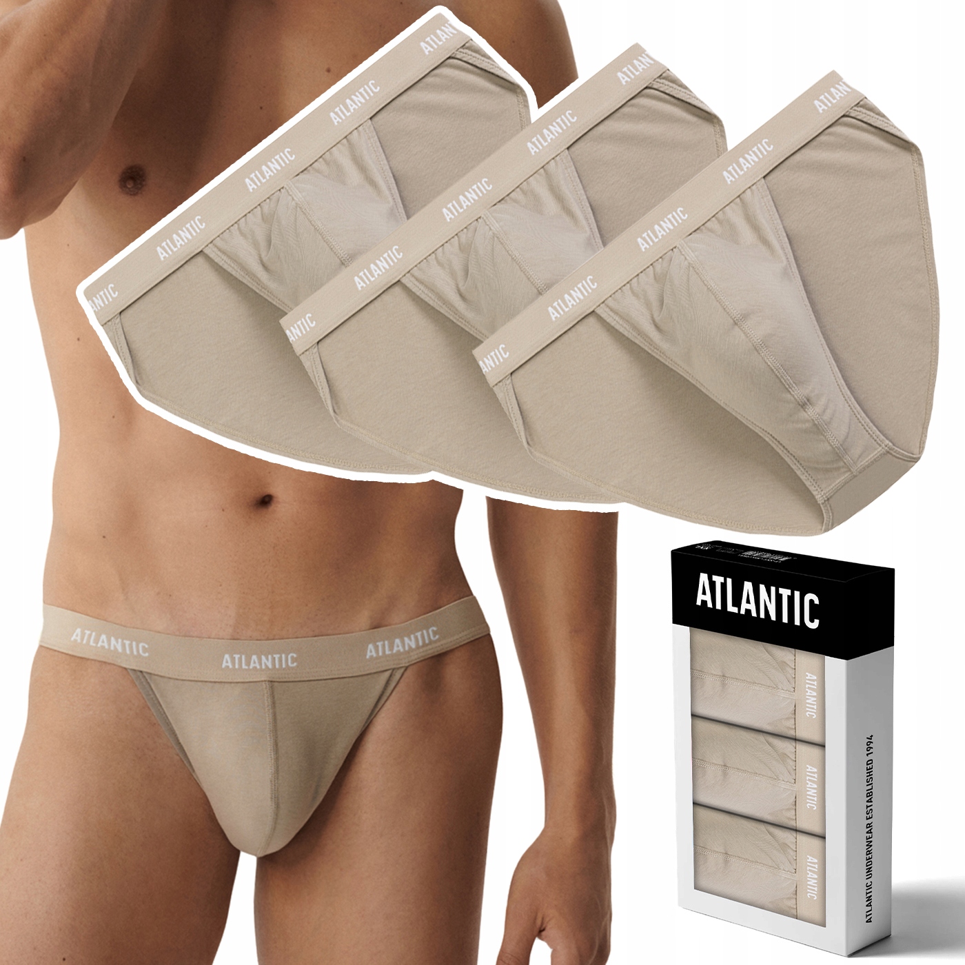 Pánské slipy Tanga 3 Páry, štíhlé slipy bavlněné Atlantic 3BMP-1582 XL