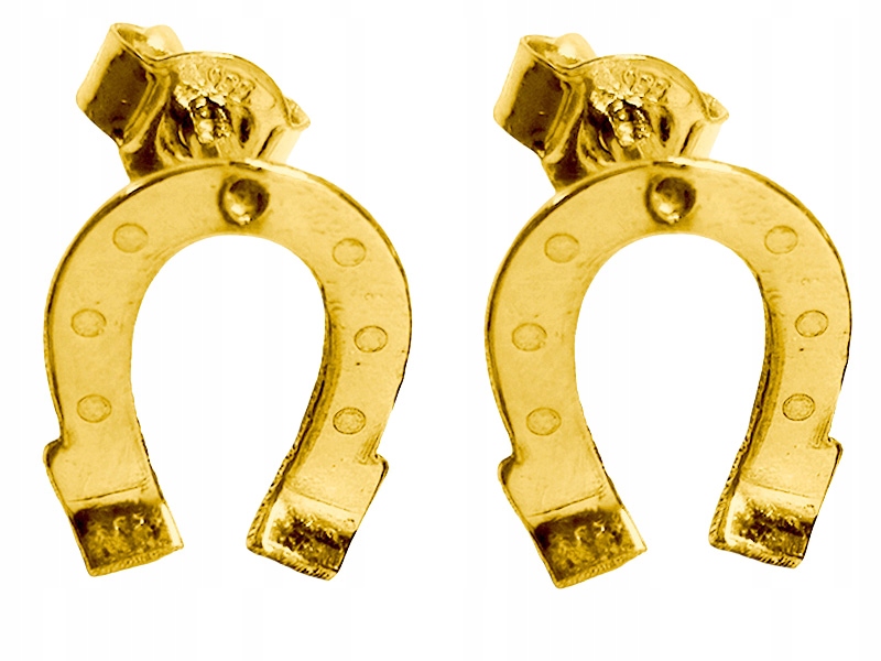 Zlaté náušnice 585 podkovy bez zirkonu, šroubky na tyč 14kt