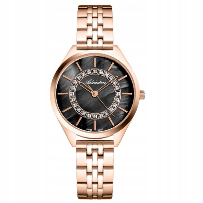 Růžově zlaté dámské hodinky Adriatica A3817.91RMQ s tmavou perleťovou hmotou