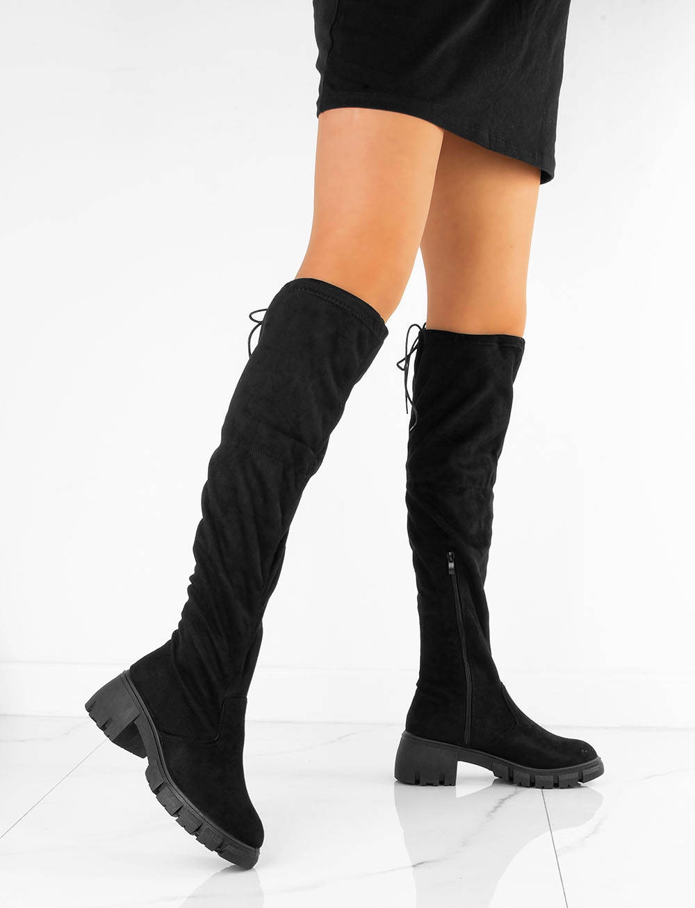 7028 CZARNE KOZAKI ZAMSZOWE OFICERKI WYSOKIE 38 Rozmiar 38