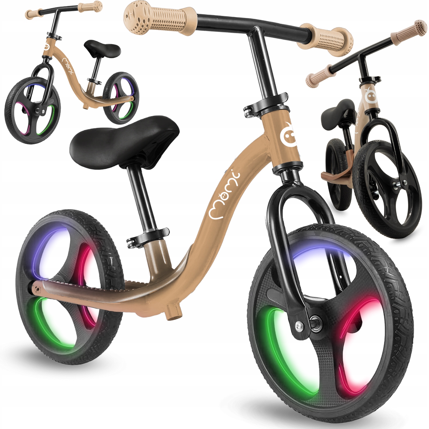 Rowerek biegowy MoMi Isoka beżowy od 2 lat lekki regulacja koła Led