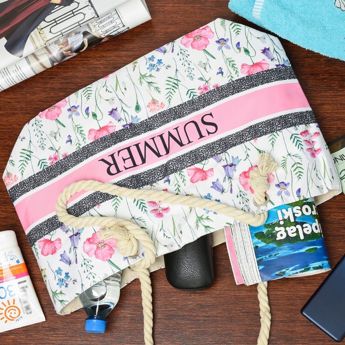 TORBA DAMSKA NA RAMIĘ NA PLAŻĘ LATO PLAŻOWA DUŻA POJEMNA Materiał dominujący tkanina