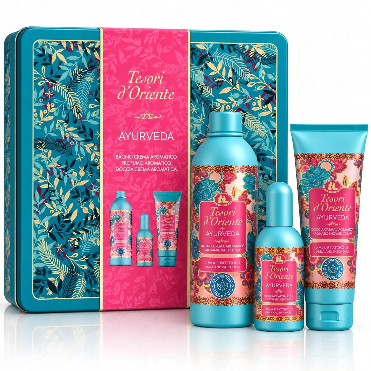 Tesori d'Oriente Metal Box Ayurveda zestaw kosmetyków płyn żel woda