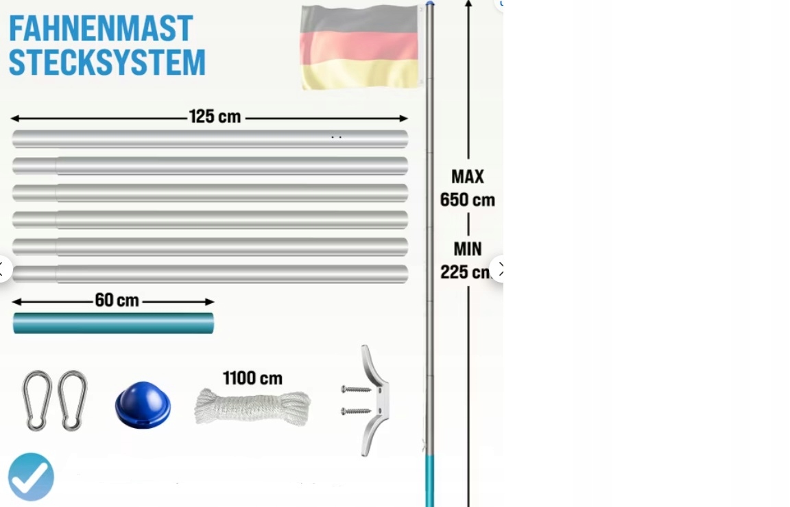 MASZT NA FLAGĘ FLAGOWY 650 cm Z FLAGĄ POLSKI Marka Monzana