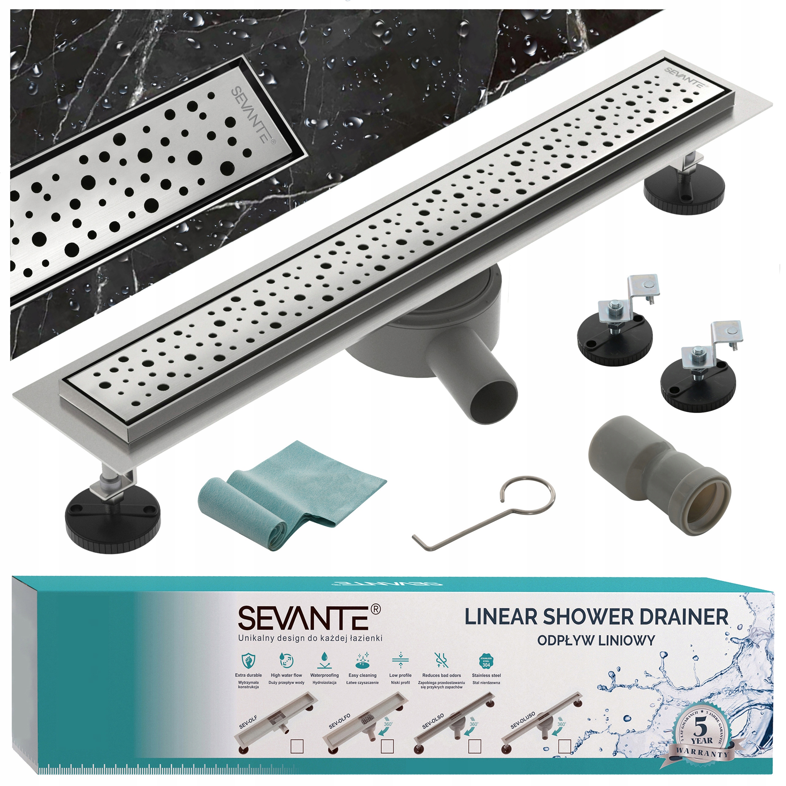 Lineárny odtok s maskovačom 60 cm Flat inox nerezová oceľ, otočný sifón