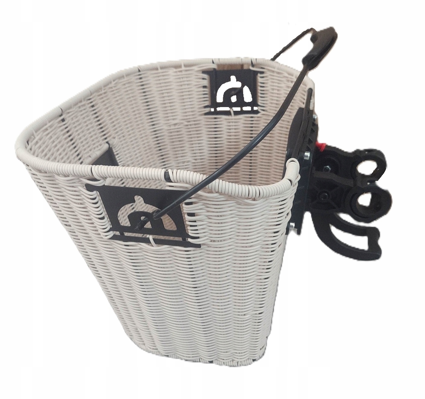 Kosz rowerowy na kierownicę ratan beżowy wypinany na Click z uchwytem