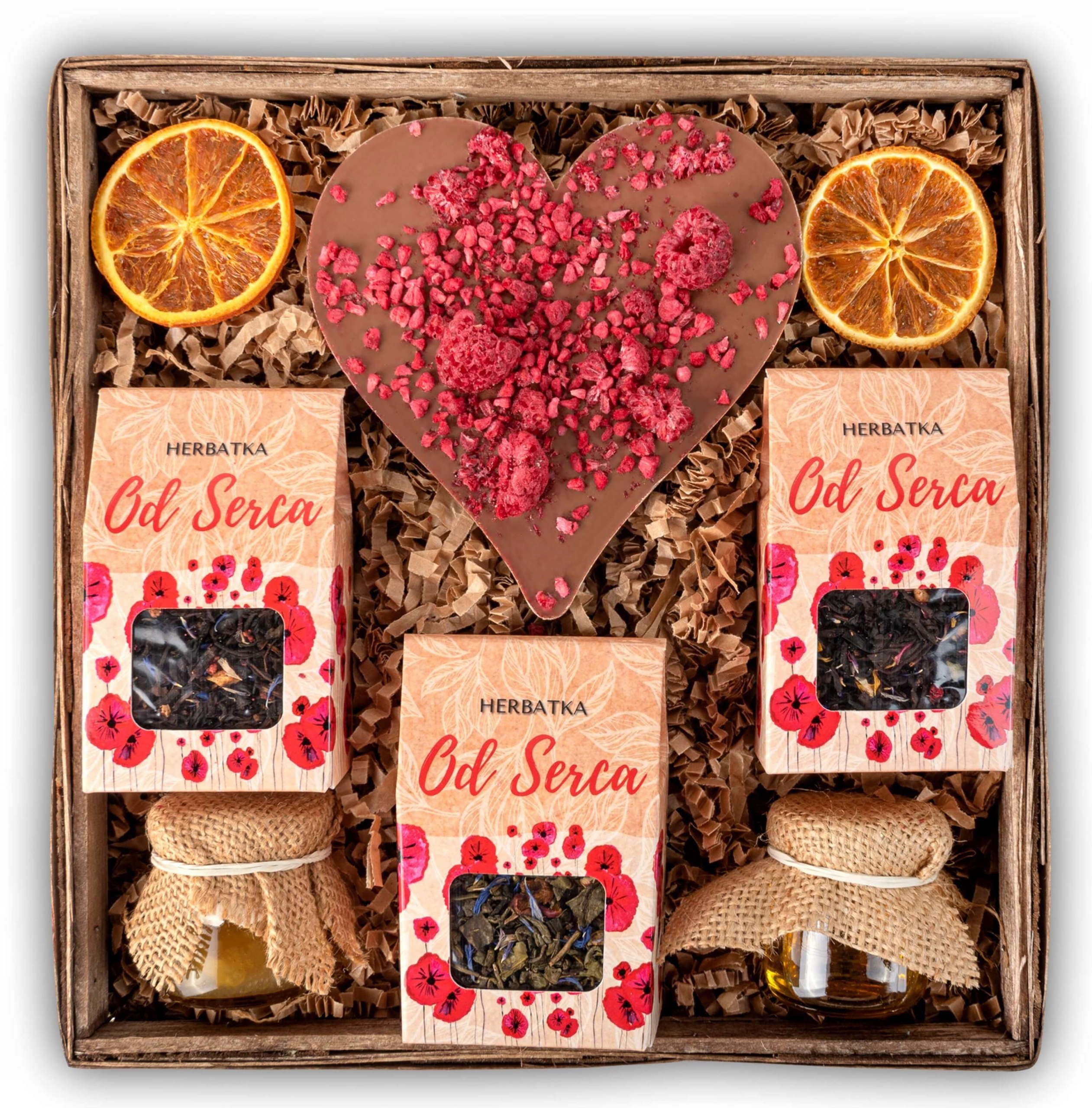 

Kosz Prezentowy z herbatą czekoladą podziękowanie