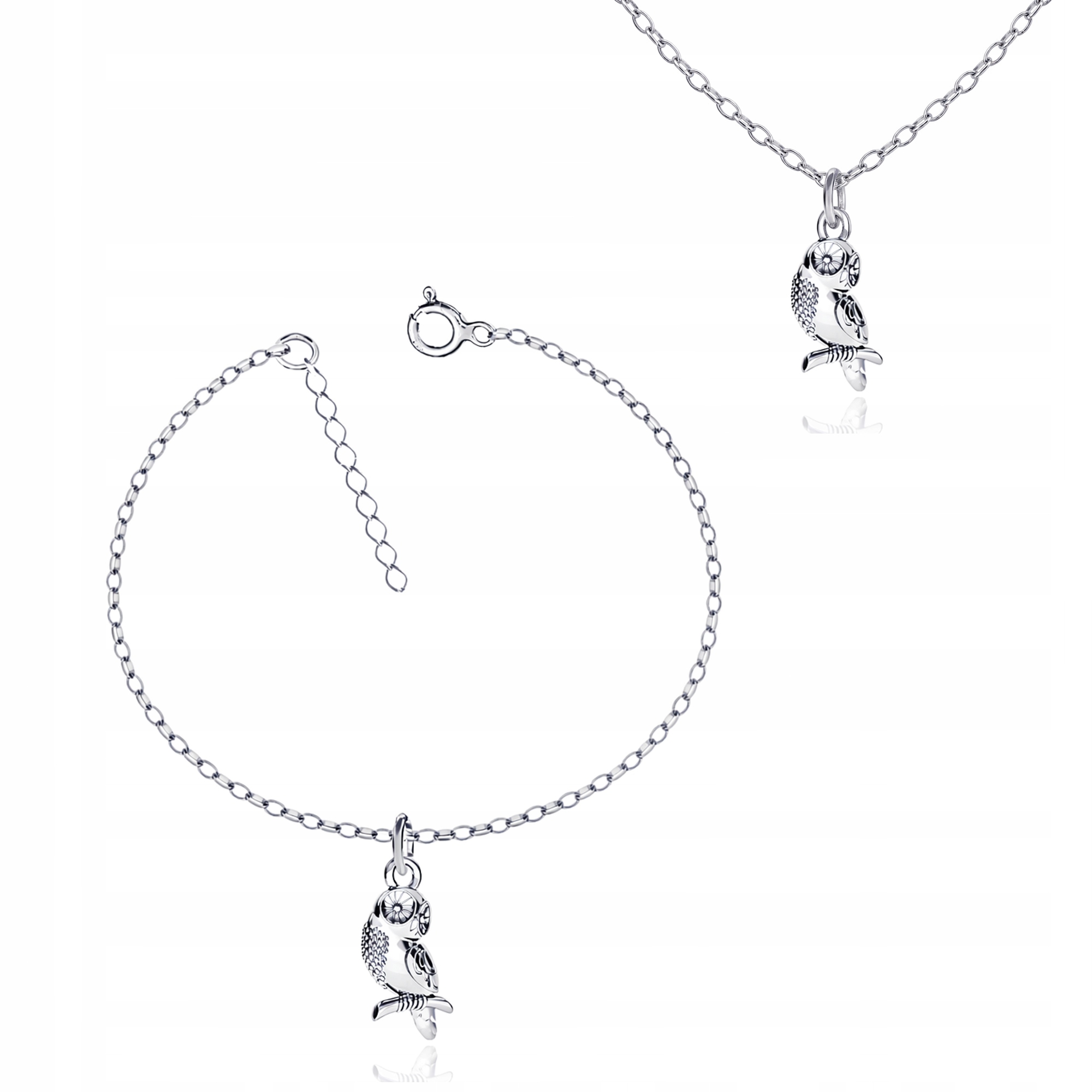 Pták Sova Sovička Sova Stříbrný komplet rolo oval stříbro 925