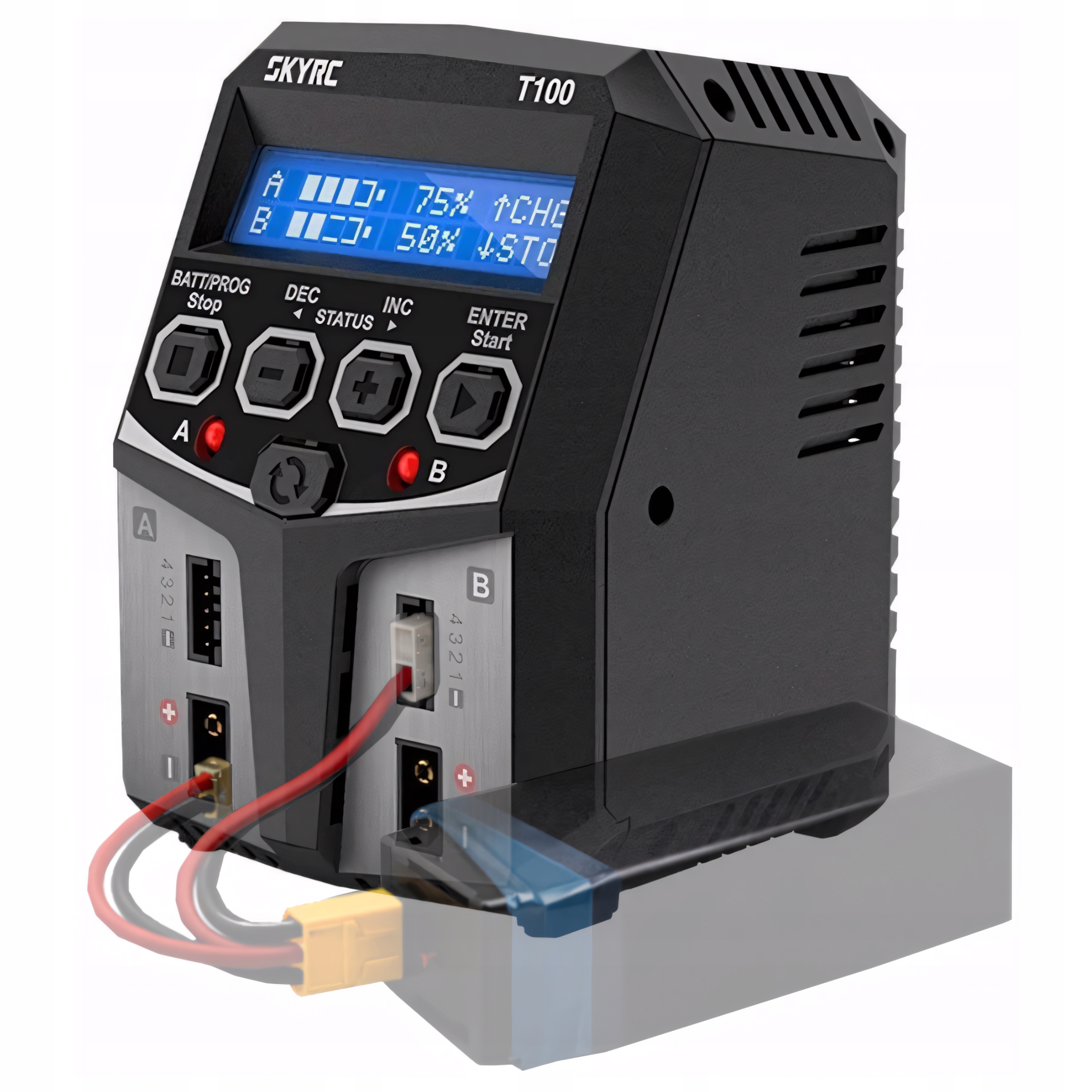 SkyRC T100 Nabíječka akumulátorů 2x 50W 5A LiPo LiIon LiFe Lihv