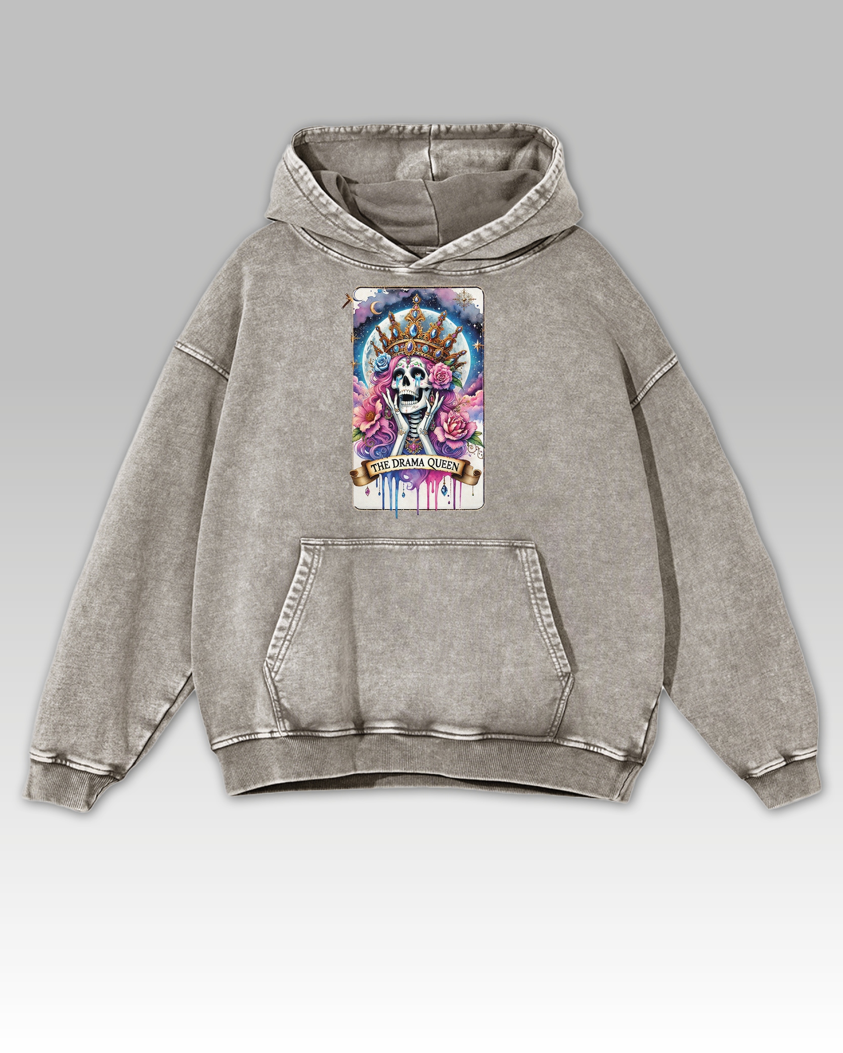 Mikina The Drama Queen Oversize Lebky Květiny Koruna Tma Popelavá M