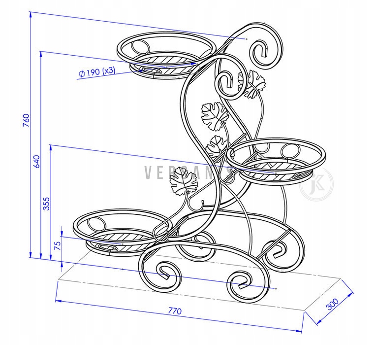 Kwietnik 3-ka z ozdobnymi liśćmi Versanis 172 Marka Versanis