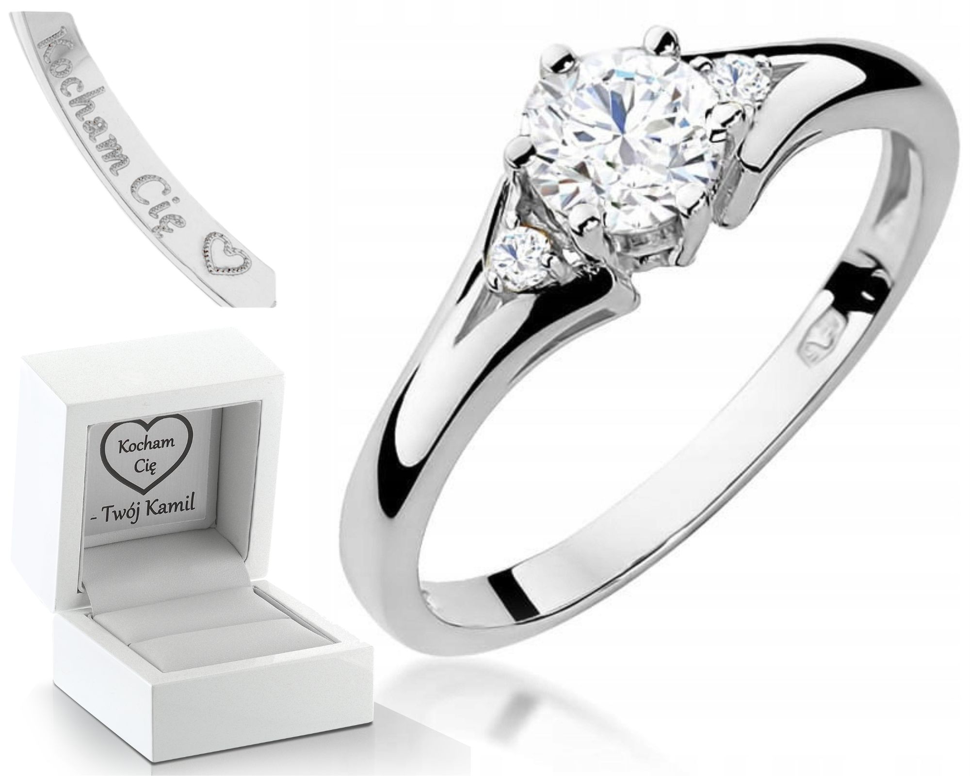 Bílé Zlato Prstýnek Přírodní Kámen Bílý Safír 585 Gravírování