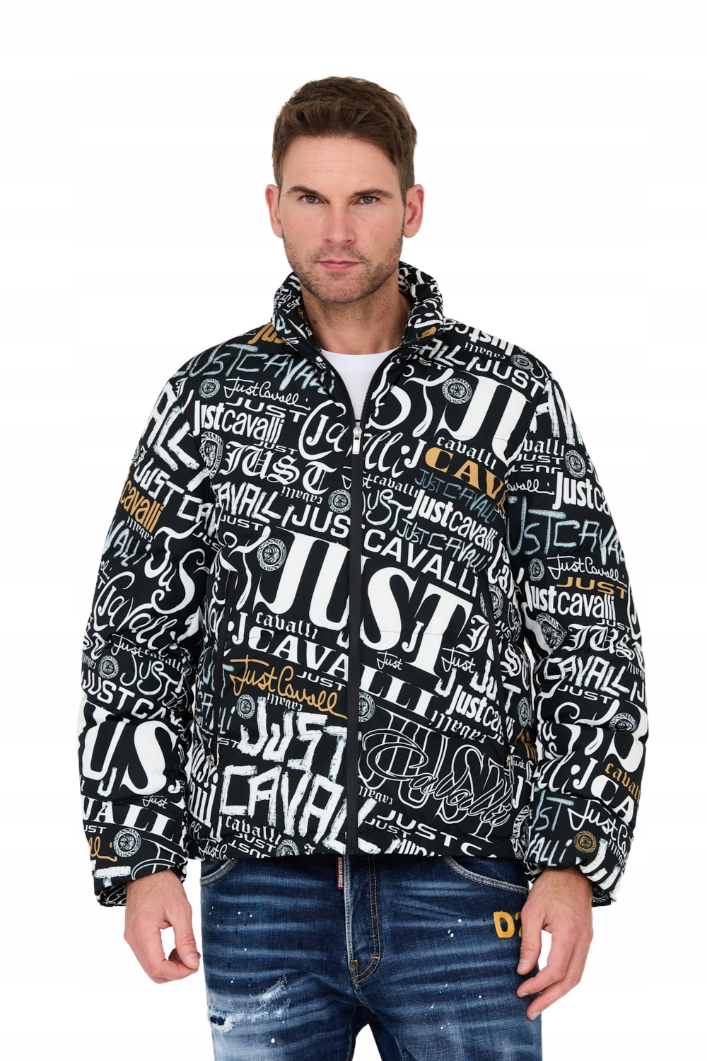 Just Cavalli Czarna męska kurtka Print Lettering 46