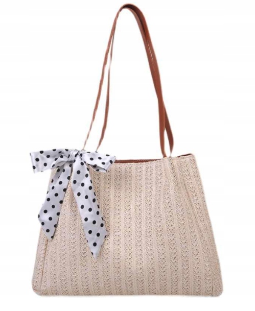 

Torba Torebka Damska Shopper Z Kokardą Słomiana