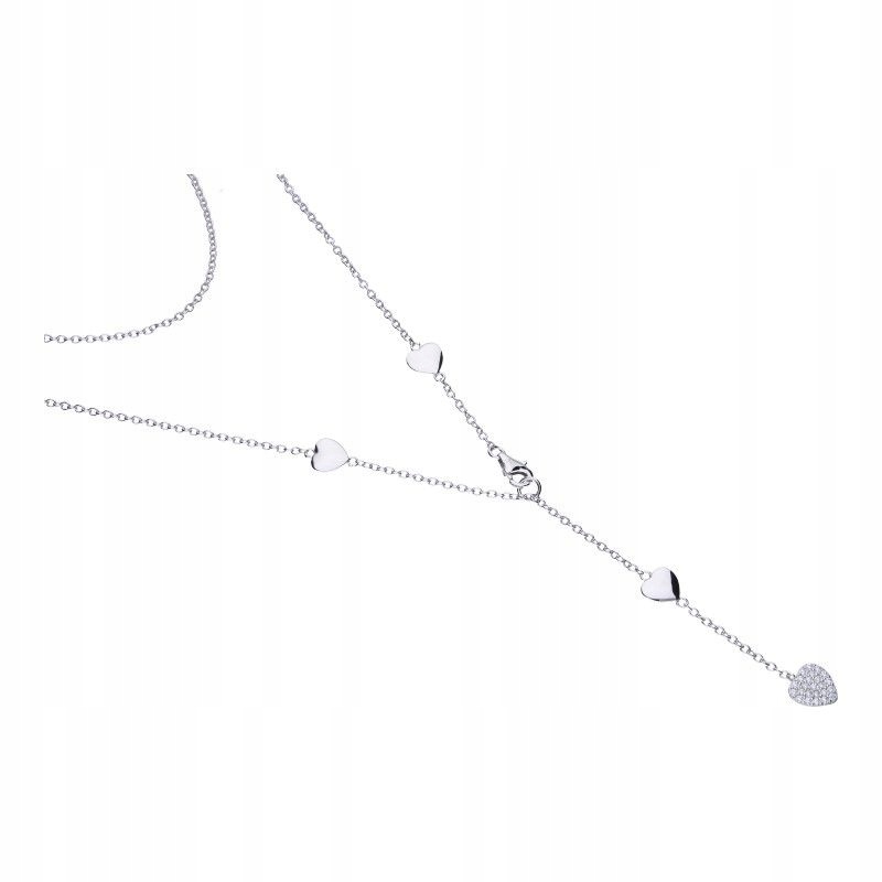 Náhrdelník ze stříbra 925 s hladkými srdíčka a zirkony, moderní a moderní