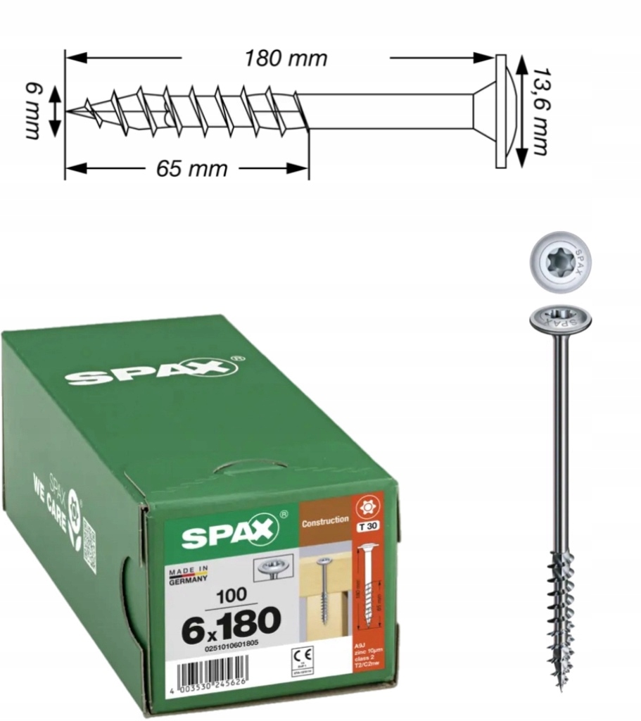 Univerzálne skrutky Wirox pre konštrukciu dreva Spax 6 x 180 mm 100 ks